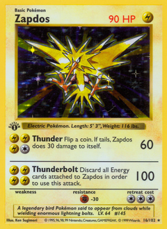 Zapdos z edície Base, karta č.16