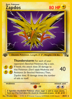 Zapdos z edície Fossil, karta č.30
