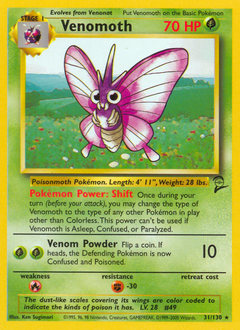 Venomoth z edície Base Set 2, karta č.31