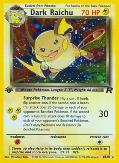 Dark Raichu z edície Team Rocket, karta č.83