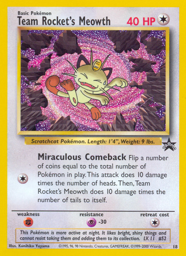 Team Rocket's Meowth z edície Wizards Black Star Promos, karta č.18