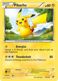 Pikachu z edície Black & White, karta č.115