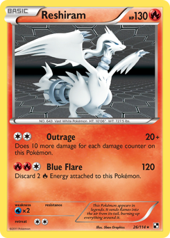 Reshiram z edície Black & White, karta č.26