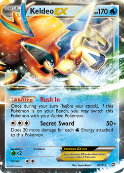 Keldeo-EX z edície Legendary Treasures, karta č.45