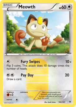 Meowth z edície Noble Victories, karta č.102