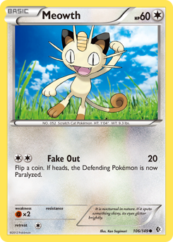 Meowth z edície Boundaries Crossed, karta č.106