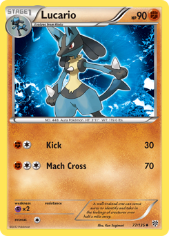 Lucario z edície Plasma Storm, karta č.77