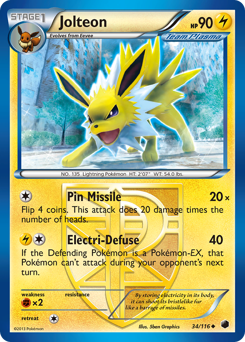 Jolteon z edície Plasma Freeze, karta č.34