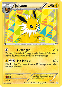 Jolteon z edície BW Black Star Promos, karta č.BW91