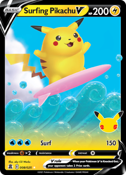 Surfing Pikachu V z edície Celebrations, karta č.8