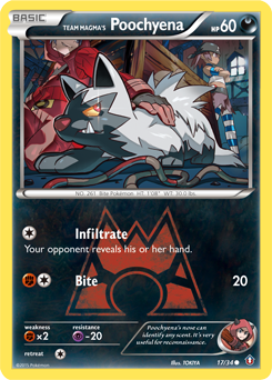 Team Magma's Poochyena z edície Double Crisis, karta č.17