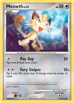 Meowth z edície Legends Awakened, karta č.106