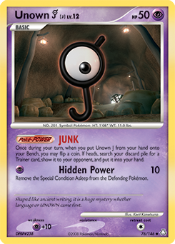 Unown [J] z edície Legends Awakened, karta č.76