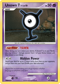 Unown [Y] z edície Legends Awakened, karta č.81