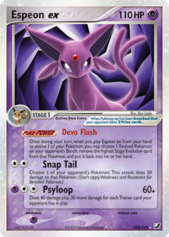 Espeon ex z edície Unseen Forces, karta č.102