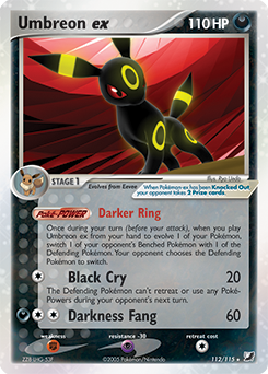 Umbreon ex z edície Unseen Forces, karta č.112