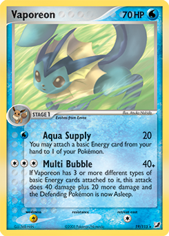 Vaporeon z edície Unseen Forces, karta č.19