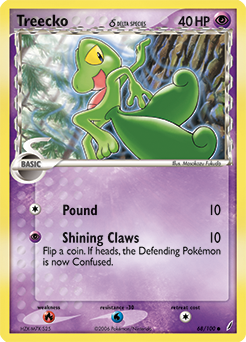 Treecko δ z edície Crystal Guardians, karta č.68