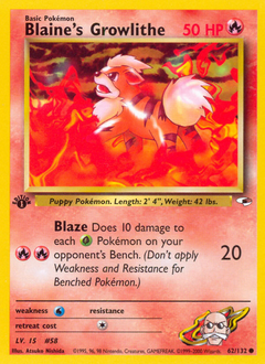 Blaine's Growlithe z edície Gym Heroes, karta č.62