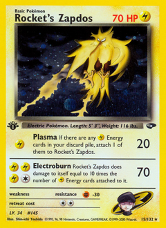 Rocket's Zapdos z edície Gym Challenge, karta č.15