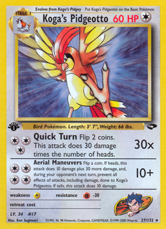 Koga's Pidgeotto z edície Gym Challenge, karta č.27