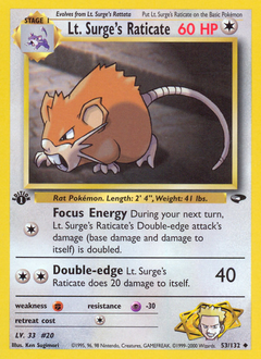 Lt. Surge's Raticate z edície Gym Challenge, karta č.53