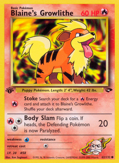 Blaine's Growlithe z edície Gym Challenge, karta č.62