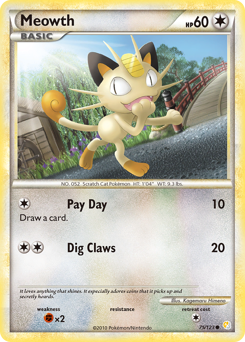 Meowth z edície HeartGold & SoulSilver, karta č.75