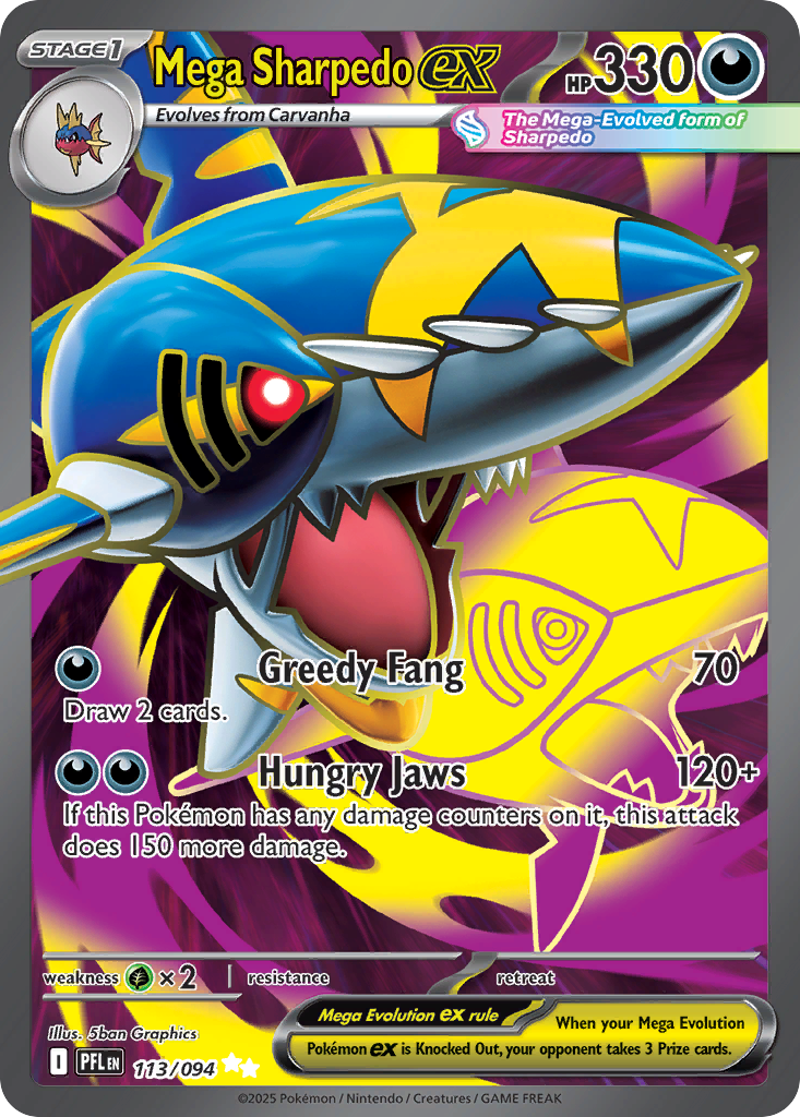Mega Sharpedo ex z edície Phantasmal Flames, karta č.113