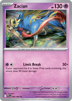 Zacian z edície Phantasmal Flames, karta č.45
