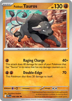 Paldean Tauros z edície Phantasmal Flames, karta č.48