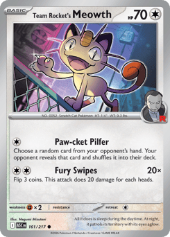 Team Rocket's Meowth z edície Ascended Heroes, karta č.161