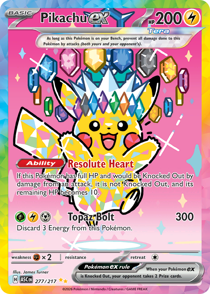 Pikachu ex z edície Ascended Heroes, karta č.277