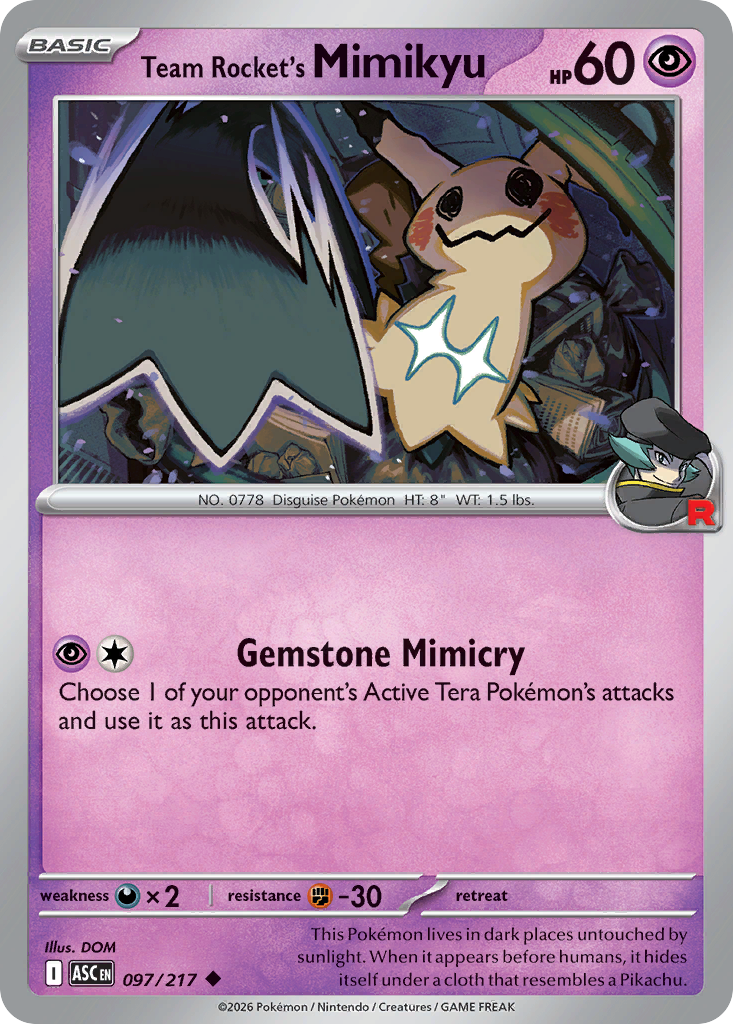 Team Rocket's Mimikyu z edície Ascended Heroes, karta č.97
