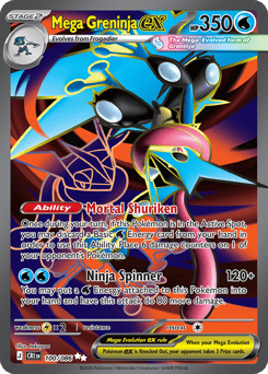 Mega Greninja ex z edície Chaos Rising, karta č.100