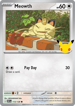 Meowth z edície 30th Celebration, karta č.113