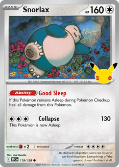 Snorlax z edície 30th Celebration, karta č.119