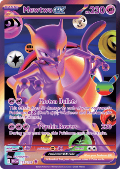 Mewtwo ex z edície 30th Celebration, karta č.157