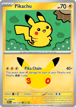 Pikachu z edície 30th Celebration, karta č.34