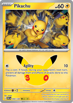 Pikachu z edície 30th Celebration, karta č.44