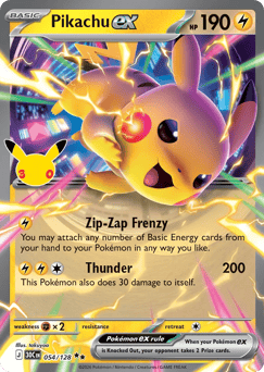 Pikachu ex z edície 30th Celebration, karta č.54
