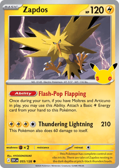 Zapdos z edície 30th Celebration, karta č.55