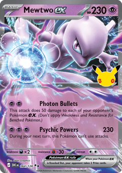 Mewtwo ex z edície 30th Celebration, karta č.64