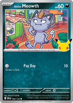Alolan Meowth z edície 30th Celebration, karta č.89