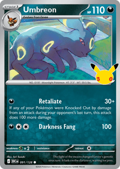 Umbreon z edície 30th Celebration, karta č.91