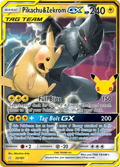 Pikachu & Zekrom-GX z edície 30th Celebration: Classic Collection, karta č.33