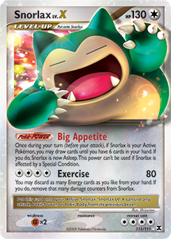Snorlax LV.X z edície Rising Rivals, karta č.111