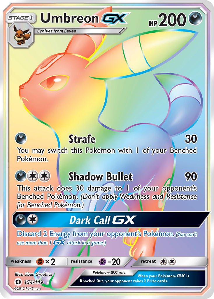Umbreon-GX z edície Sun & Moon, karta č.154