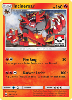 Incineroar z edície Sun & Moon, karta č.26