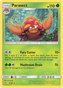 Parasect z edície Sun & Moon, karta č.5